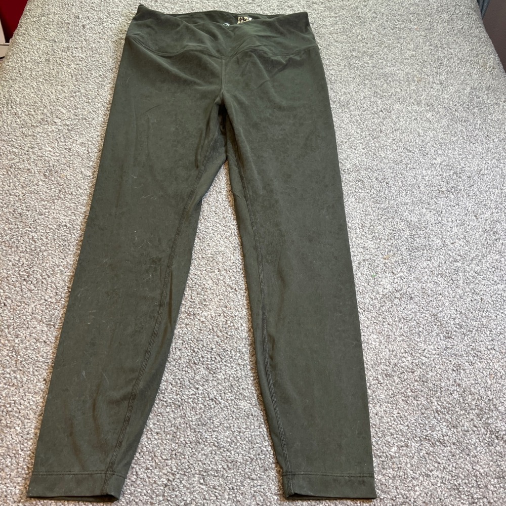 MPG Leggings Womens Large Olive Green High Waisted Acid Wash Athletic 7/8